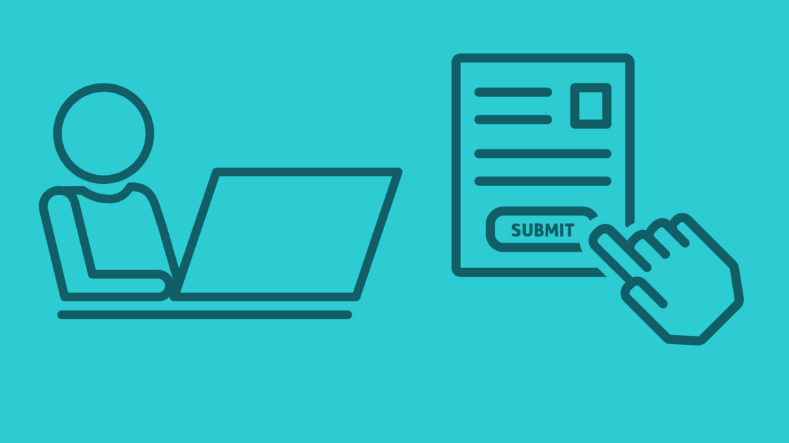 Decorative - graphic of person with laptop and online form