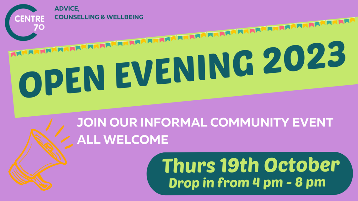 bunting graphics and text welcome to our open evening & agm on Thursday 19th October